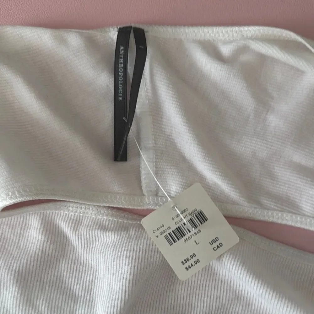 Anthropologie White Long Sleeve Cut Out Cropped Long Sleeve Tee